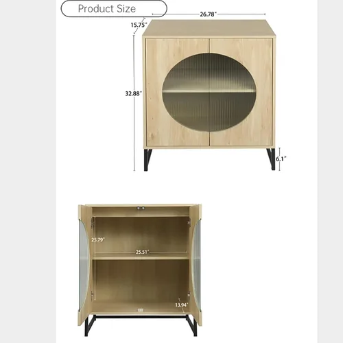 Miniatura 2 de Gabinete con puertas de cristal, gabinete de baño de 26 pulgadas, gabinete de almacenamiento para cocina de pared con 2 puertas, aparador de buffet