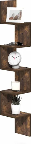Miniatura 3 de Furinno Rossi - Estantes flotantes de esquina para pared, estante de pared cuadrado de esquina de 5 niveles, estante flotante radial en forma de S
