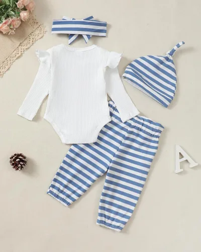 Miniatura 20 de Renotemy Conjunto de ropa para bebé recién nacida, mameluco con volantes, pantalones florales, lindo conjunto de ropa para bebé niña