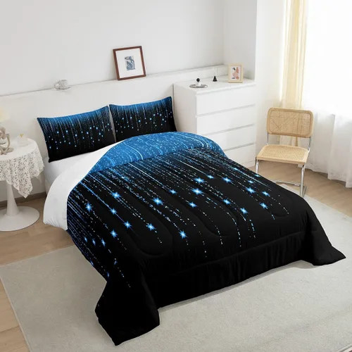 Miniatura 5 de Feelyou - Juego de edredón abstracto ombre, color azul y negro, juego de cama para adolescentes, para niños, mujeres y jóvenes, juego de edredón