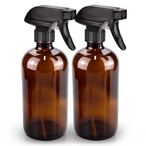 Bontip - Botella de vidrio con atomizador, juego de botellas de vidrio con atomizador y accesorios para limpiadores de ventanas no tóxicos, Ámbar