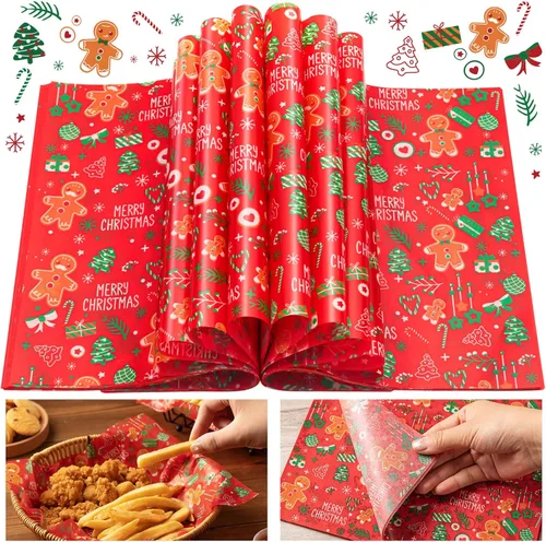 Miniatura 24 de 100 piezas de hojas de papel encerado de Navidad para alimentos, papel para envolver sándwiches, envoltorios para delicatessen, forros impermeables