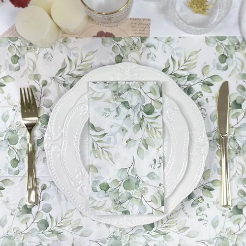 Miniatura 7 de 100 servilletas desechables para invitados, toallas de mano desechables de papel con hojas verdes, servilletas de mano decorativas de papel