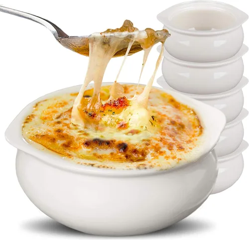Stock Your Home White French Onion Soup Crocks (6 unidades) – Tazones de sopa de cebolla francesa de 12 onzas aptos para horno, cuencos de sopa de