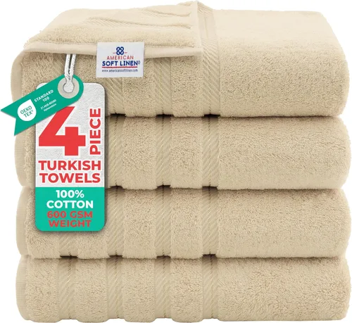 Miniatura 128 de American Soft Linen - Juego de 4 toallas, 100% de algodón turco, 27 x 54 pulgadas, tamaño extragrande, toallas para la ducha, color amarillo