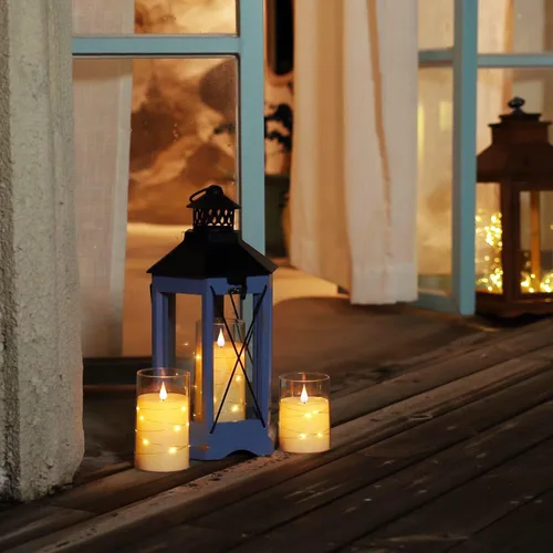 Miniatura 4 de Homemory Velas parpadeantes sin llama con tira de luces, velas que funcionan con pilas, luces LED de cadena integradas, vela de plexiglás irrompible