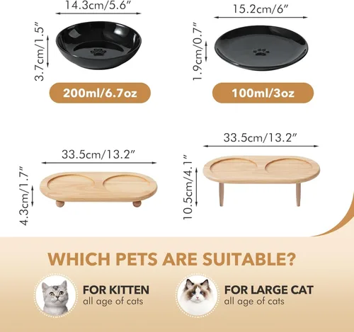Miniatura 2 de Havniva Platos elevados de cerámica para gatos, cuenco para alimentos y agua con 2 estilos de soporte, juego de cuencos elevados ajustables para 2