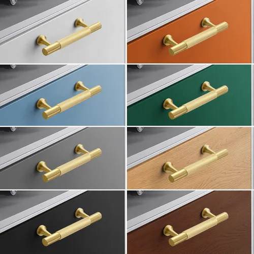 Miniatura 7 de RZDEAL Paquete de 5 tiradores de latón macizo dorados para gabinetes de cocina, tiradores de cajón, accesorios de gabinete de cocina de latón