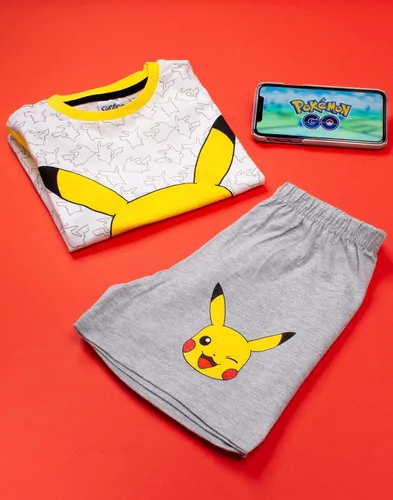 Miniatura 2 de Pokemon Pikachu Cara Gris Amarillo Niños Niños Pijamas Conjunto de Ropa de Dormir