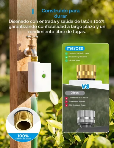 Miniatura 2 de meross Temporizador de agua WiFi para manguera de jardín, temporizador de manguera inteligente con entrada y salida de latón, válvula de rociador