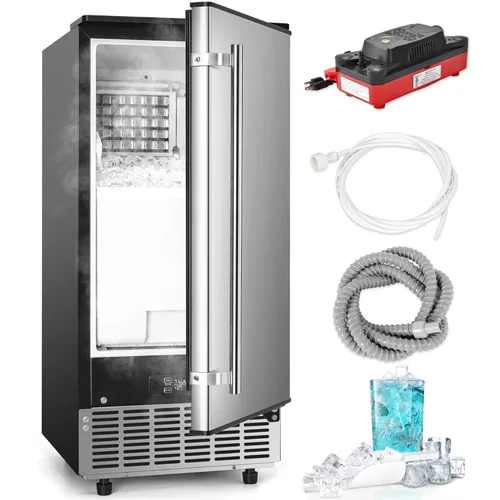 ICYGLEE Máquina comercial para hacer hielo debajo del mostrador con bomba de drenaje, 100 libras/día con almacenamiento de 24 libras, máquina de