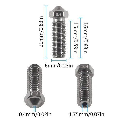 Miniatura 3 de Boquilla de volcán de acero endurecido 0.008 in 0.016 in 0.024 in 0.031 in Impresora 3D Boquilla de volcán M6 V6 Hotend Cabeza impresa para J-Head