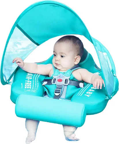 El entrenador de nado Mambobaby más nuevo, no inflable, tamaño mejorado, incluye cola para que nunca se voltee. Toldo con FPS 50+, sólido flotador