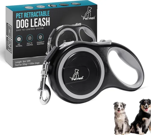 Miniatura 10 de Correa retráctil para perro, extensible hasta 16 pies, cinta de nailon resistente, sin enredos, freno y bloqueo con una sola mano, para perros