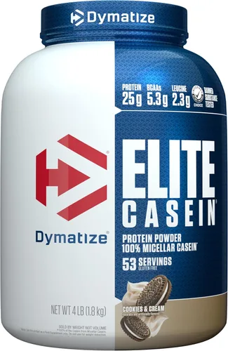 Miniatura 10 de Dymatize Elite - Proteína en polvo de caseína, chocolate, 100% caseína micelar, 25g de proteína, 5.4g de BCAA, 2.3g de leucina, absorción lenta