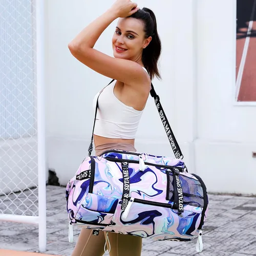 Miniatura 6 de Mochila de lona con compartimento para zapatos para 4 vías impermeable viaje deporte senderismo portátil, Púrpura, Mochilas de lona