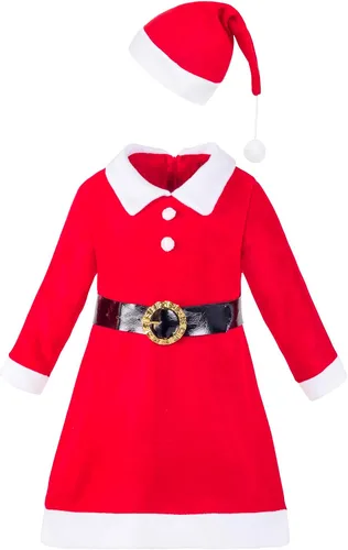 Miniatura 3 de Lilax Vestido de Navidad para niñas pequeñas, disfraz de fiesta de Papá Noel rojo con cinturón, Negro