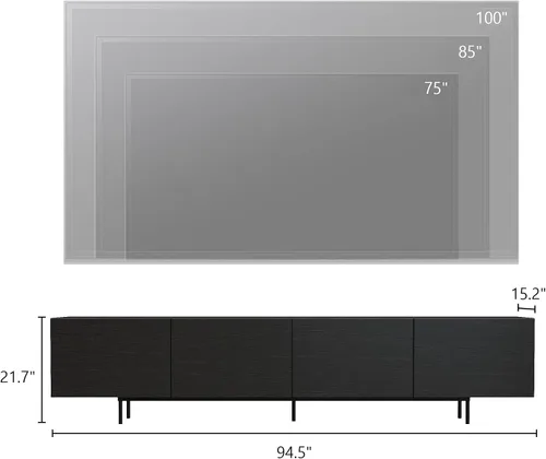 Miniatura 2 de Soporte de TV moderno de mediados de siglo, consola negra de 94.5 pulgadas para televisores de 65 a 85 pulgadas, 4 puertas de gabinete con 6