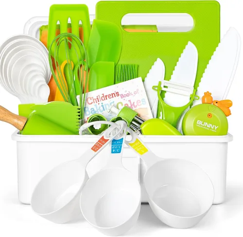 Miniatura 9 de Suhctuptx Juego de cuchillos para niños pequeños, juego de cuchillos para cocina real, cuchillos seguros para niños con tabla de cortar, cortadores