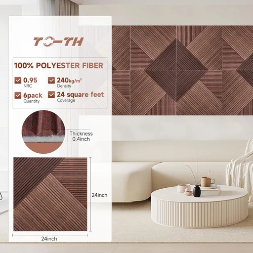 Miniatura 2 de TO-TH Paneles acústicos para pared y techo - Paquete de 6 de 2'x2'x0.4", Paneles decorativos autoadhesivos 3D con impresión UV para pared con rojo