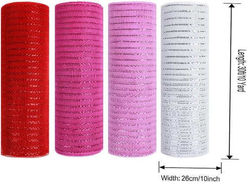 Miniatura 6 de 4 rollos de cinta de malla decorativa para decoración de coronas, 10 pulgadas x 30 pies, rollo de malla decorativa de San Valentín, suministros
