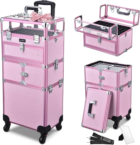 Miniatura 11 de BYOOTIQUE Organizador de esmalte de uñas 2 en 1, estuche de tren de maquillaje rodante, organizador de viaje para manicura, organizador de viaje