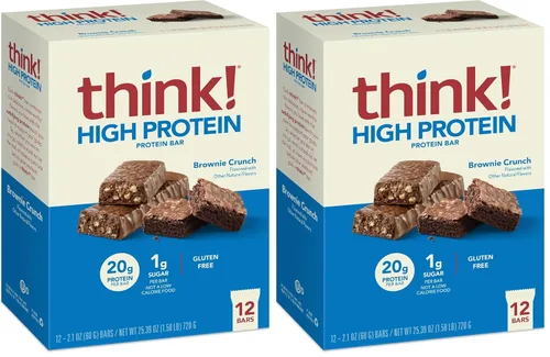 think! Barras de proteína, sin gluten, barra energética sin azúcar con aislado de proteína de suero, brownie, barras nutricionales, sin edulcorantes