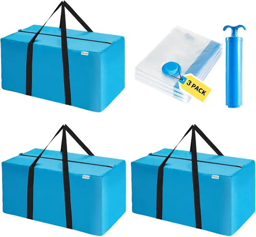 Miniatura 7 de Bolsa de mudanza extra grande, bolsa de almacenamiento resistente que ahorra espacio para embalaje de ropa, bolsa azul para mudanzas, bolsas