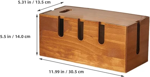 Miniatura 2 de Toddmomy Wooden Cable Organizer Container with Lid for Home Office Desk Wire Storage and Router Stand for Electronics