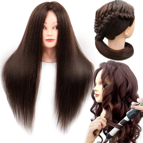 Miniatura 11 de NAYOO Cabeza de maniquí con cabello y soporte, maniquíes de cabello 60% real para practicar, cabezas de maniquí de cosmetología para práctica