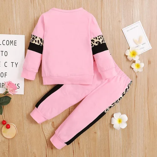 Miniatura 3 de Conjunto de 2 piezas de sudadera para bebé con estampado de leopardo para otoño e invierno