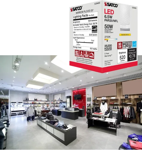 Miniatura 6 de Satco Bombilla LED de estado sólido S9400, plata, 7 vatios, voltaje 120, 525 lúmenes iniciales, forma de lámpara PAR20, base media, base ANSI E26
