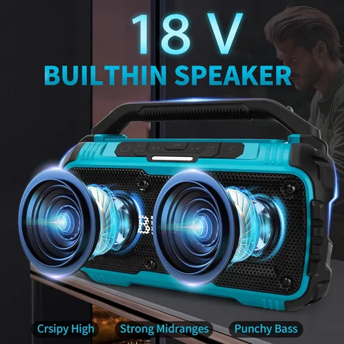 Miniatura 3 de Altavoz Bluetooth inalámbrico compatible con batería Makita de 18 V máximo, Boombox inalámbrico portátil de 80 W, duradero para lugares de trabajo