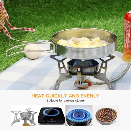 Miniatura 8 de Lixada Juego de utensilios de cocina para camping, 4 piezas de acero inoxidable portátil, juego de ollas y sartenes apilables para acampar,