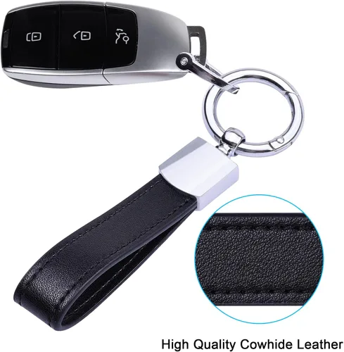 Miniatura 2 de Wisdompro Llavero de cuero genuino para automóvil, llavero universal para hombre, giratorio de 360 grados, con anillo en D antipérdida, 3 llaveros