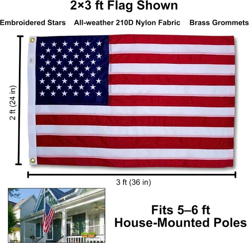 Miniatura 4 de Bandera estadounidense de 2 x 3 pies, fabricada en Estados Unidos, certificación FMAA, bandera estadounidense de nailon 210D para exteriores