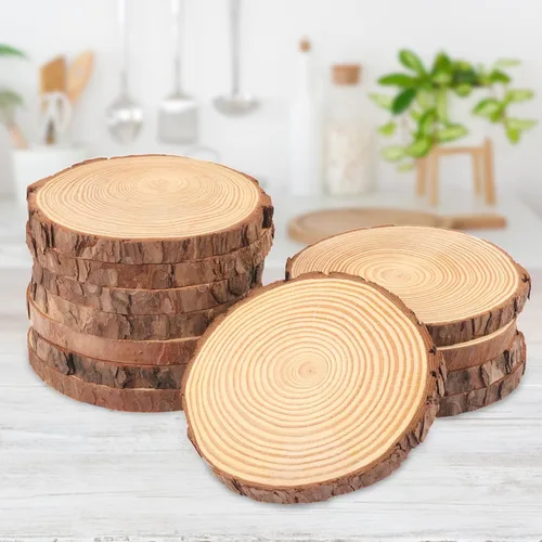 Miniatura 4 de 24 piezas de rebanadas de madera natural de 5.5 a 6.3 pulgadas, círculos de madera de pino sin terminar con cortezas para posavasos, manualidades