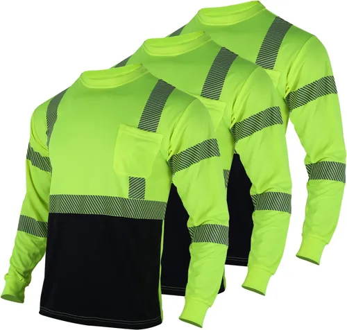 Miniatura 8 de FONIRRA 3 piezas de camisetas reflectantes de seguridad de alta visibilidad para hombres con manga larga camisas de trabajo de construcción ANSI