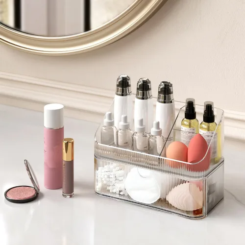 Miniatura 3 de Organizador de Botiquín de Medicina de 2 Niveles, Apilable Almacenamiento de Gabinete con Espejo de Baño, Pequeños Organizadores de Maquillaje con 1