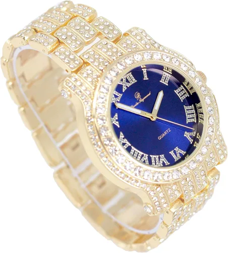 Miniatura 54 de Charles Raymond Bling-ed Out Ultimate Hip Hop Royalty Reloj para hombre con número romano de fácil lectura o indicadores de tiempo de diamantes