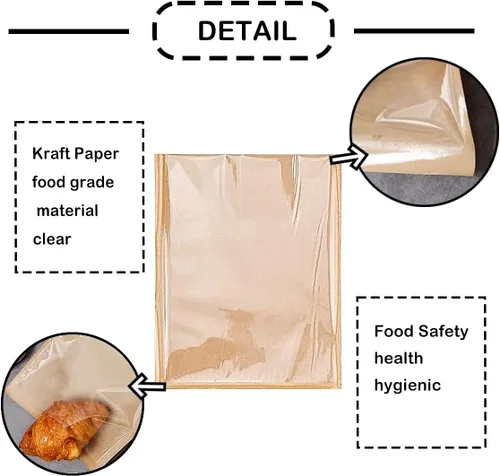 Miniatura 3 de Bolsas de panadería con ventana de 8 x 10 pulgadas, 100 unidades SKraft de papel sándwich marrón, pequeñas bolsas planas enceradas, bolsas de donas