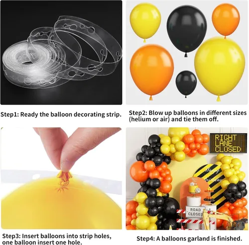 Miniatura 3 de Kit de guirnalda de globos de fiesta de construcción, suministros de fiesta de cumpleaños de construcción, guirnalda de globos naranja, negro