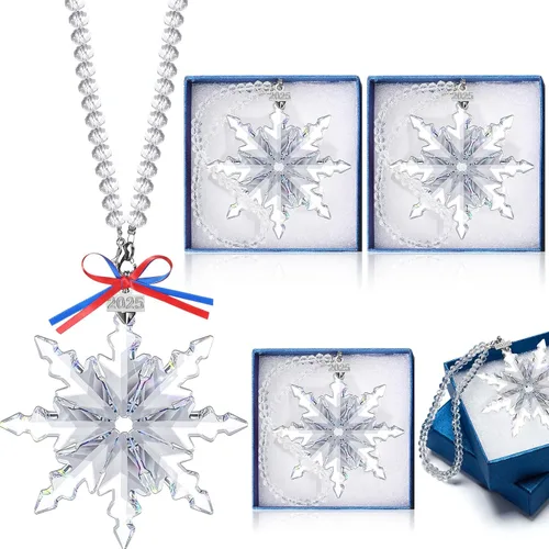 Roowest Paquete de 4 colgantes de copo de nieve de cristal de Navidad 2025, adornos de nieve de cristales para decoración de ventana de fiesta,