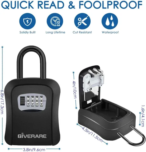 Miniatura 2 de Caja de cerradura para llaves, caja de seguridad de combinación de 4 dígitos, soporte de pared y aleación de metal portátil, impermeable