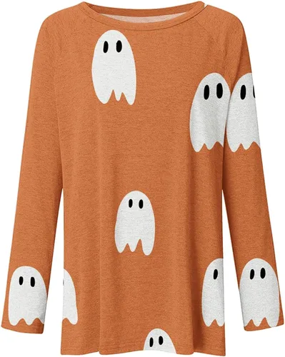 Miniatura 5 de Huilaibazo Túnica de Halloween para mujer, camisas gráficas de telaraña, blusa de manga larga fluida, túnica de talla grande para leggings