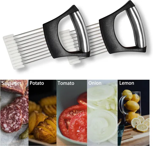 Miniatura 3 de 2 soportes para rebanar cebolla - Soporte de acero inoxidable para carne, picador de carne Herramienta multiusos de seguridad de cocina para Negro