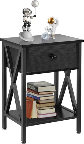Miniatura 12 de VECELO - Mesita de noche moderna, mesa auxiliar de cabecera con cajón y estante de almacenamiento para sala de estar y dormitorio, marco de metal