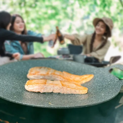 Miniatura 7 de Saltlas Sartén de barbacoa de estilo coreano para estufa, camping e IH, parrilla redonda de 13 pulgadas con doble fondo, sartén con revestimiento