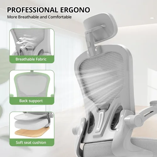 Miniatura 6 de Silla de Oficina Ergonómica para Escritorio, Capacidad de 330 Libras, Silla de Computadora de Respaldo Alto para Largas Horas Cómoda, Silla Gris