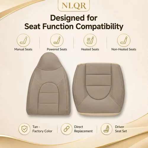 Miniatura 5 de NLQR Fundas de asiento de repuesto para parte inferior y superior del lado del conductor, cuero de microfibra marrón compatible con Ford F250 F350